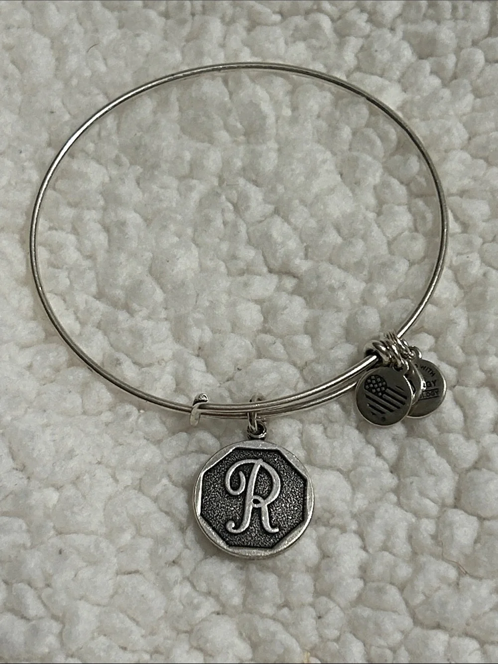 Alex & Ani Initial R Silver-Tone Charm Bangle Bracelet
